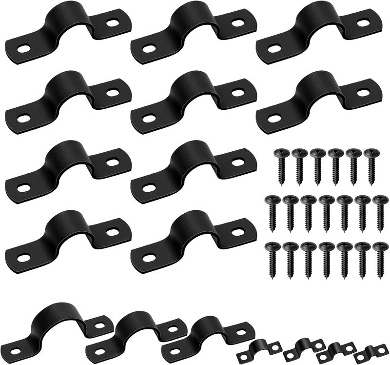 Mardatt 10 Set 3/4”(20mm) Two Hole Pipe Strap Clamp, Carbon Steel Rigid U Bracket Clamps U-Tube Strap Clamp Conduit Clamps with Self-Tapping Screws for Pipe Fixing, Black - Image 1